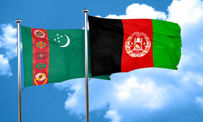 Turkmenistan flag with afghanistan flag, 3D rendering