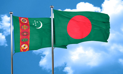 Turkmenistan flag with Bangladesh flag, 3D rendering