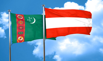 Turkmenistan flag with Austria flag, 3D rendering