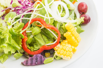 Fresh healthy salad dish on white background