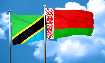 Tanzanian flag with Belarus flag, 3D rendering