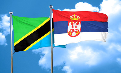 Tanzanian flag with Serbia flag, 3D rendering