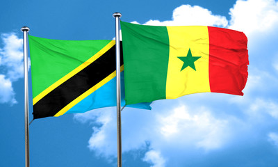Tanzanian flag with Senegal flag, 3D rendering