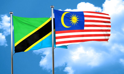 Tanzanian flag with Malaysia flag, 3D rendering
