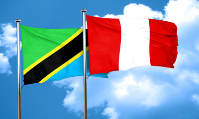 Tanzanian flag with Peru flag, 3D rendering
