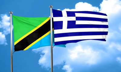 Tanzanian flag with Greece flag, 3D rendering