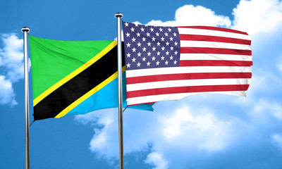 Tanzanian flag with American flag, 3D rendering