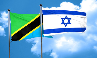 Tanzanian flag with Israel flag, 3D rendering