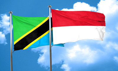 Tanzanian flag with Indonesia flag, 3D rendering
