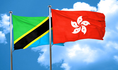 Tanzanian flag with Hong Kong flag, 3D rendering