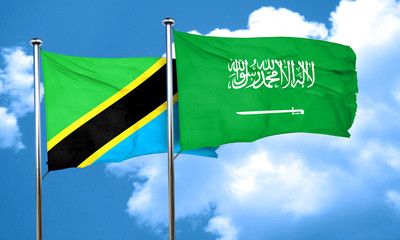Tanzanian flag with Saudi Arabia flag, 3D rendering