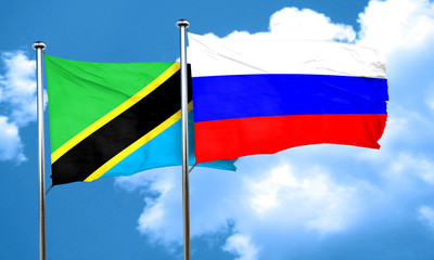 Tanzanian flag with Russia flag, 3D rendering