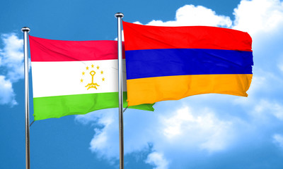 Tajikistan flag with Armenia flag, 3D rendering