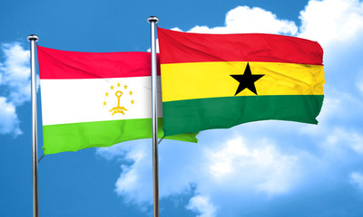 Tajikistan flag with Ghana flag, 3D rendering