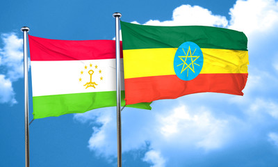 Tajikistan flag with Ethiopia flag, 3D rendering