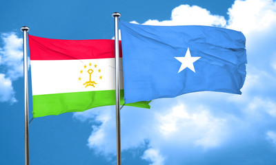 Tajikistan flag with Somalia flag, 3D rendering