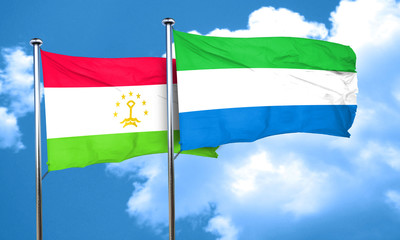 Tajikistan flag with Sierra Leone flag, 3D rendering