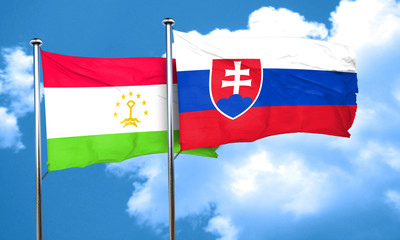 Tajikistan flag with Slovakia flag, 3D rendering