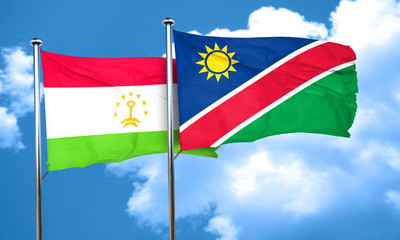 Tajikistan flag with Namibia flag, 3D rendering