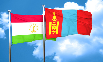 Tajikistan flag with Mongolia flag, 3D rendering