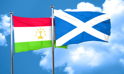 Tajikistan flag with Scotland flag, 3D rendering