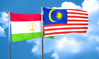 Tajikistan flag with Malaysia flag, 3D rendering