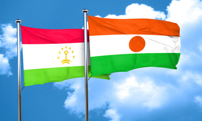 Tajikistan flag with Niger flag, 3D rendering