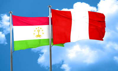 Tajikistan flag with Peru flag, 3D rendering