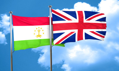 Tajikistan flag with Great Britain flag, 3D rendering