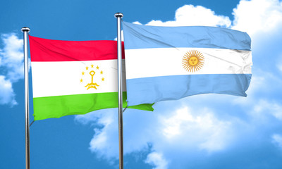 Tajikistan flag with Argentine flag, 3D rendering