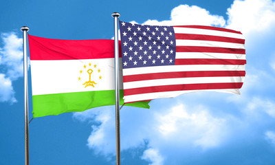 Tajikistan flag with American flag, 3D rendering