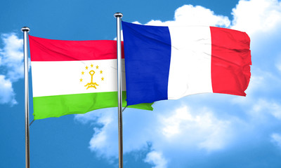Tajikistan flag with France flag, 3D rendering