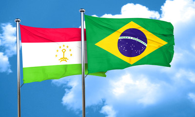 Tajikistan flag with Brazil flag, 3D rendering