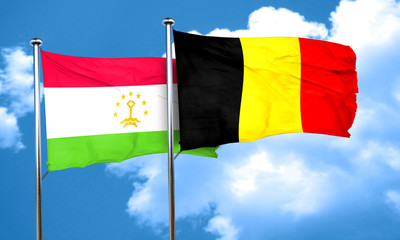 Tajikistan flag with Belgium flag, 3D rendering