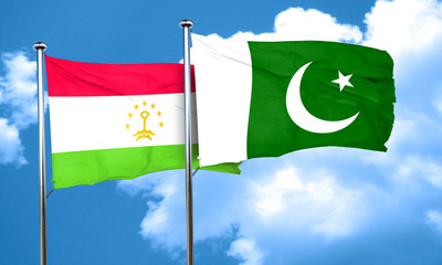 Tajikistan flag with Pakistan flag, 3D rendering