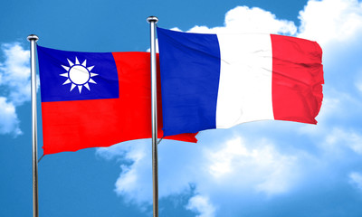 Taiwan flag with France flag, 3D rendering