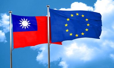 Taiwan flag with european union flag, 3D rendering