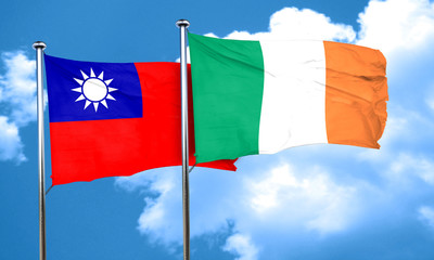 Taiwan flag with Ireland flag, 3D rendering