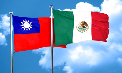 Taiwan flag with Mexico flag, 3D rendering