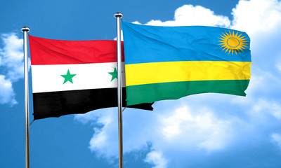 Syria flag with rwanda flag, 3D rendering