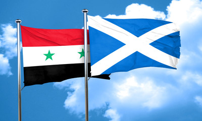 Syria flag with Scotland flag, 3D rendering