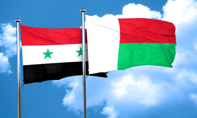 Syria flag with Madagascar flag, 3D rendering