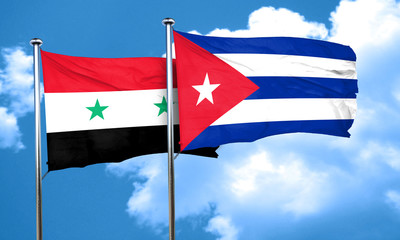 Syria flag with cuba flag, 3D rendering