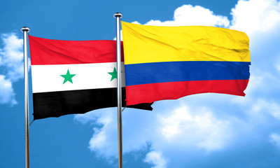 Fototapeta na wymiar Syria flag with Colombia flag, 3D rendering
