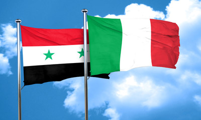 Syria flag with Italy flag, 3D rendering