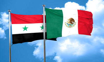 Syria flag with Mexico flag, 3D rendering