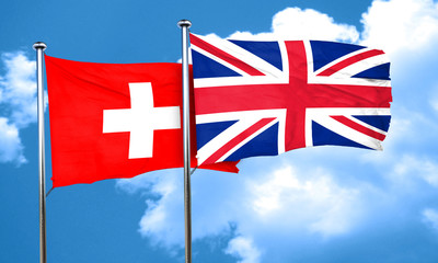 switzerland flag with Great Britain flag, 3D rendering