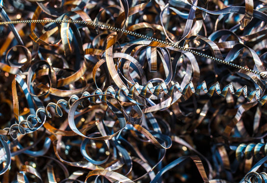 Closeup twisted spiral steel shavings