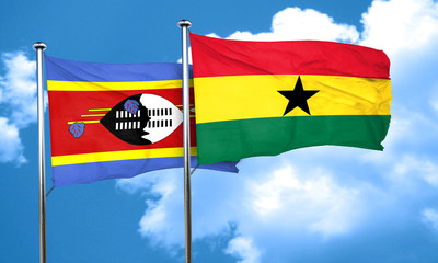 Swaziland flag with Ghana flag, 3D rendering