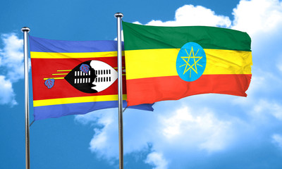 Swaziland flag with Ethiopia flag, 3D rendering